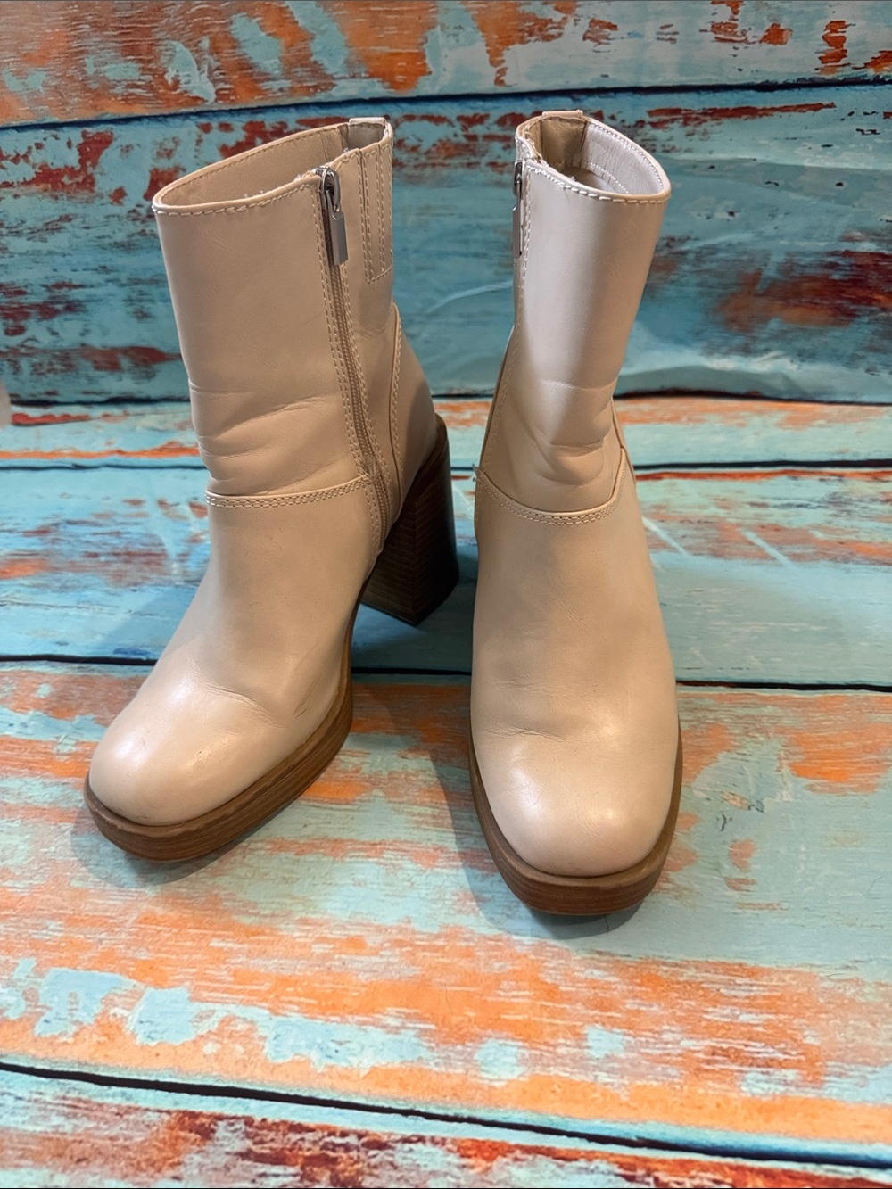 Universal Thread Cream Chunky Heel Mid-Calf Boots